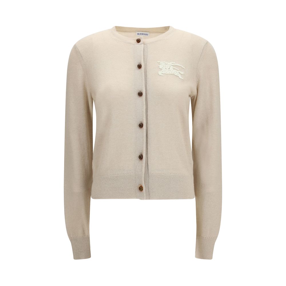 Burberry — Cardigan EKD en maille beige avec appliqué Equestrian Knight