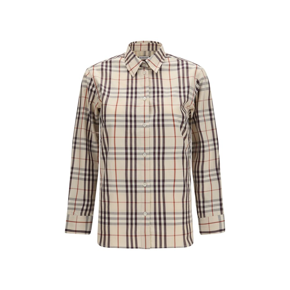 Burberry — Chemise en coton beige motif Check à coupe classique
