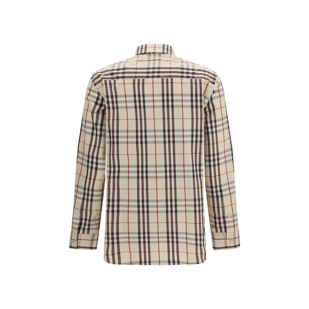 Burberry — Chemise en coton beige motif Check à coupe classique