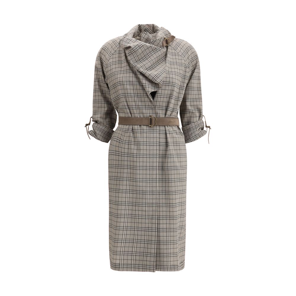 Burberry – Robe Check en laine avec col châle