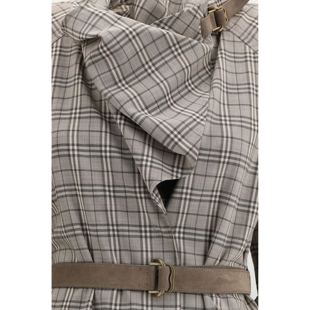 Burberry – Robe Check en laine avec col châle