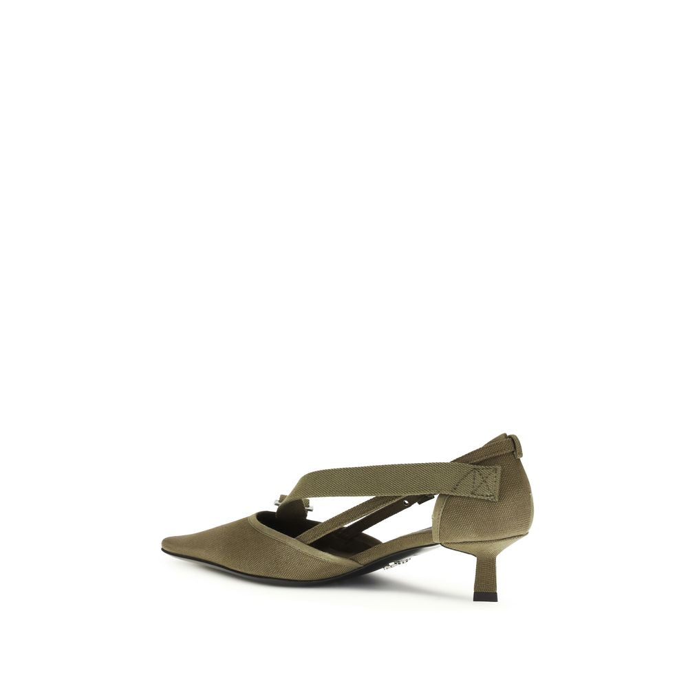 Prada – Escarpins en toile de coton avec boucles logo