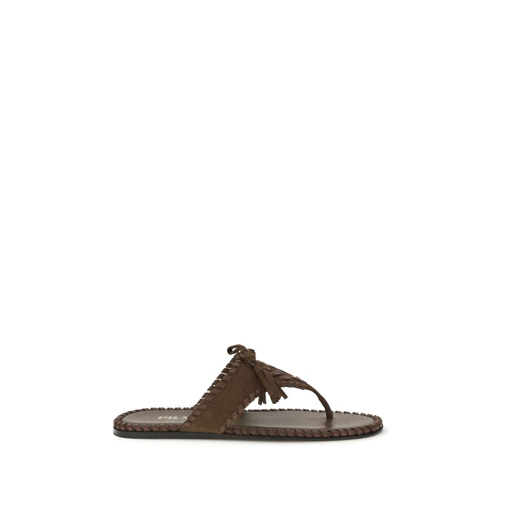 Prada – Sandales thong en suède avec pampilles