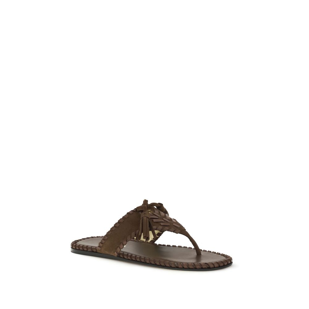Prada – Sandales thong en suède avec pampilles