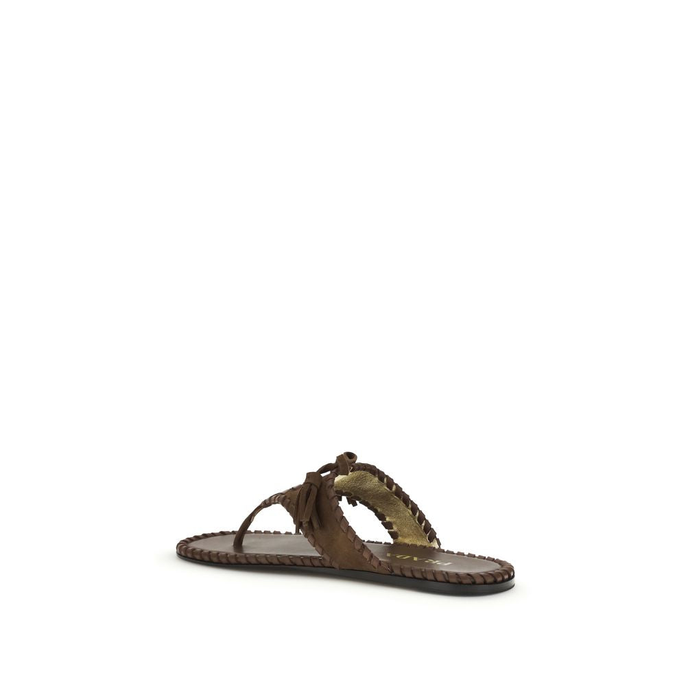 Prada – Sandales thong en suède avec pampilles