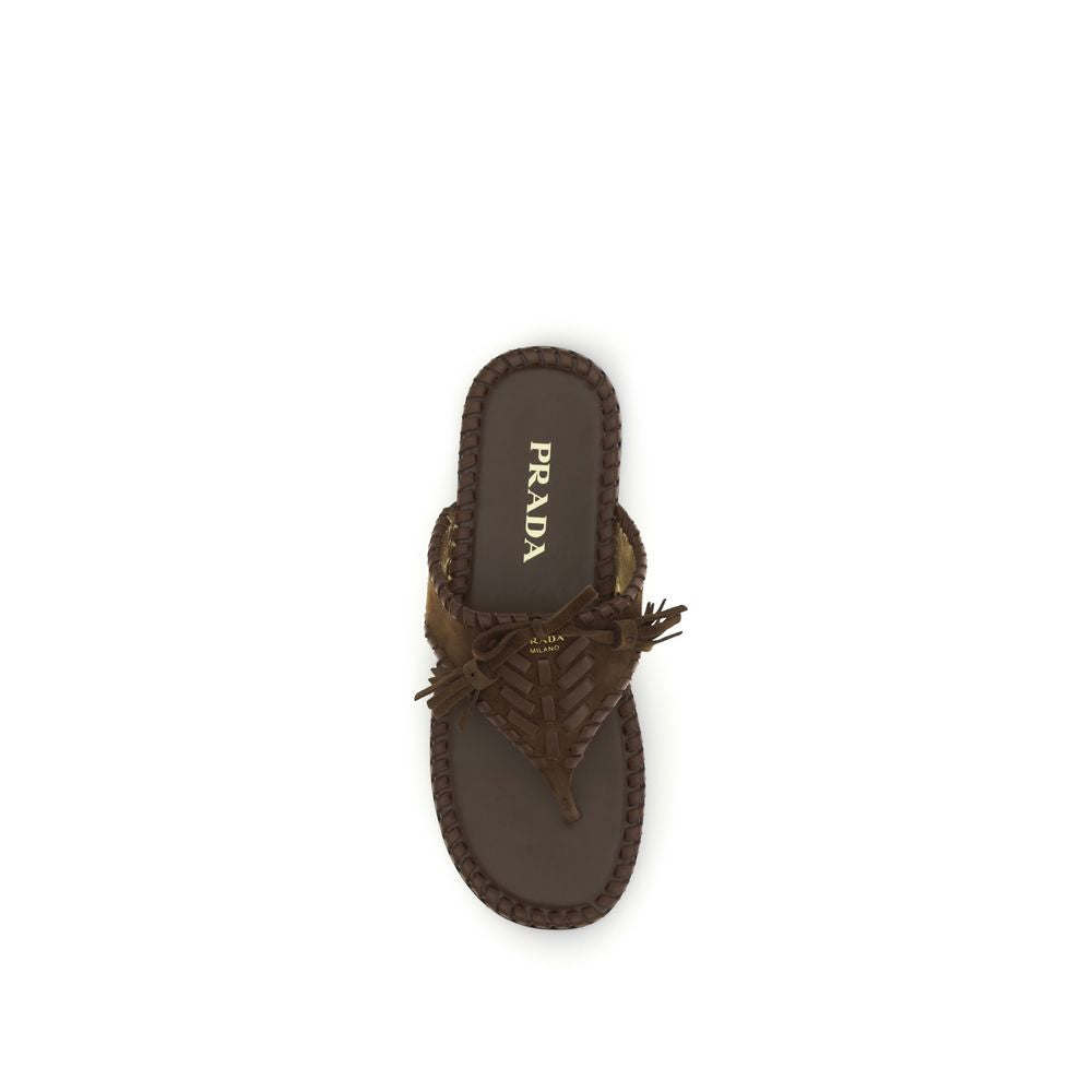 Prada – Sandales thong en suède avec pampilles