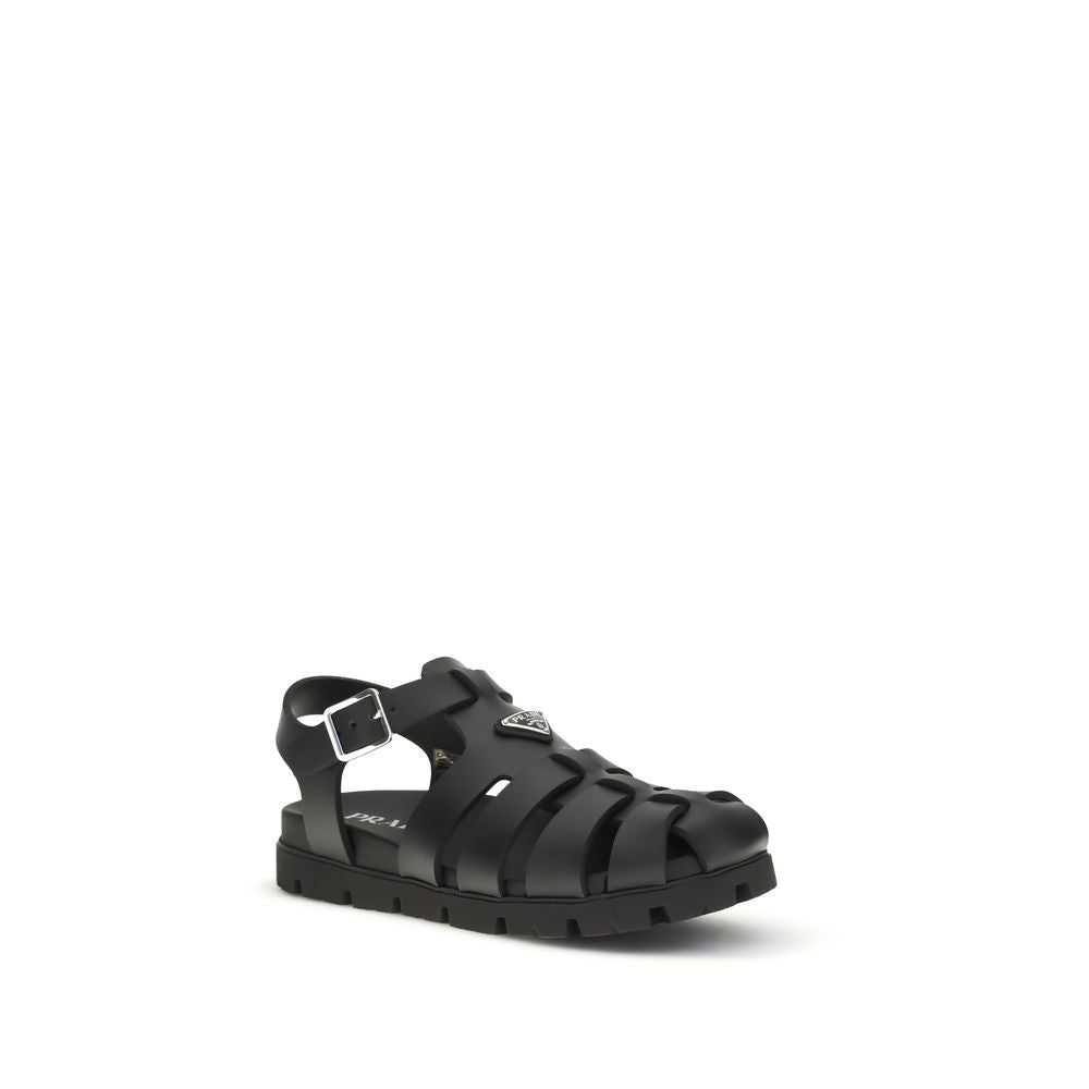 Prada – Sandales cage en cuir avec triangle émaillé