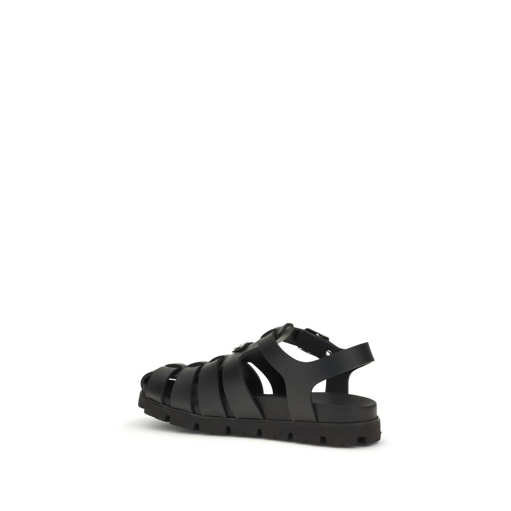 Prada – Sandales cage en cuir avec triangle émaillé