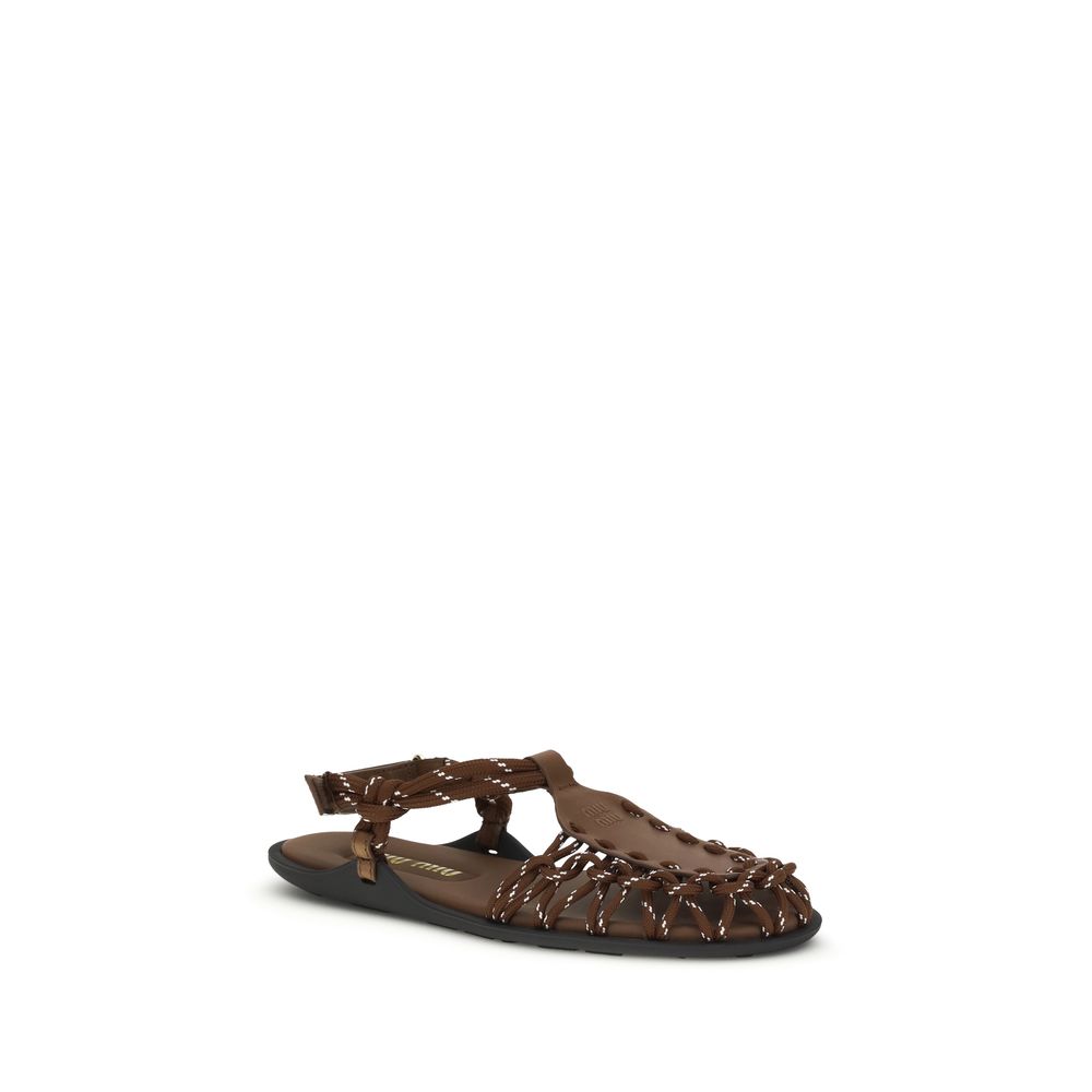 Miu Miu – Sandales à volants en corde et cuir