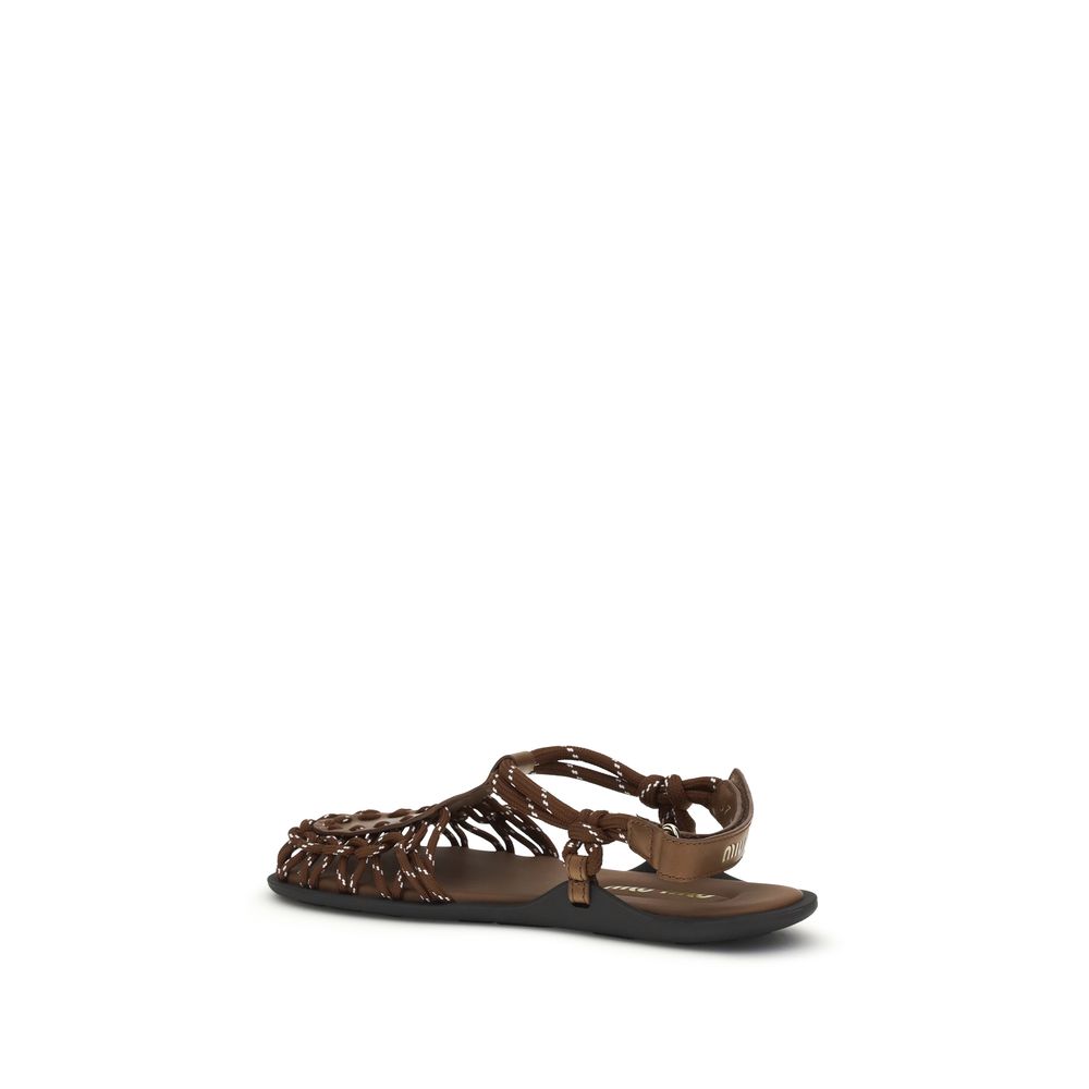 Miu Miu – Sandales à volants en corde et cuir