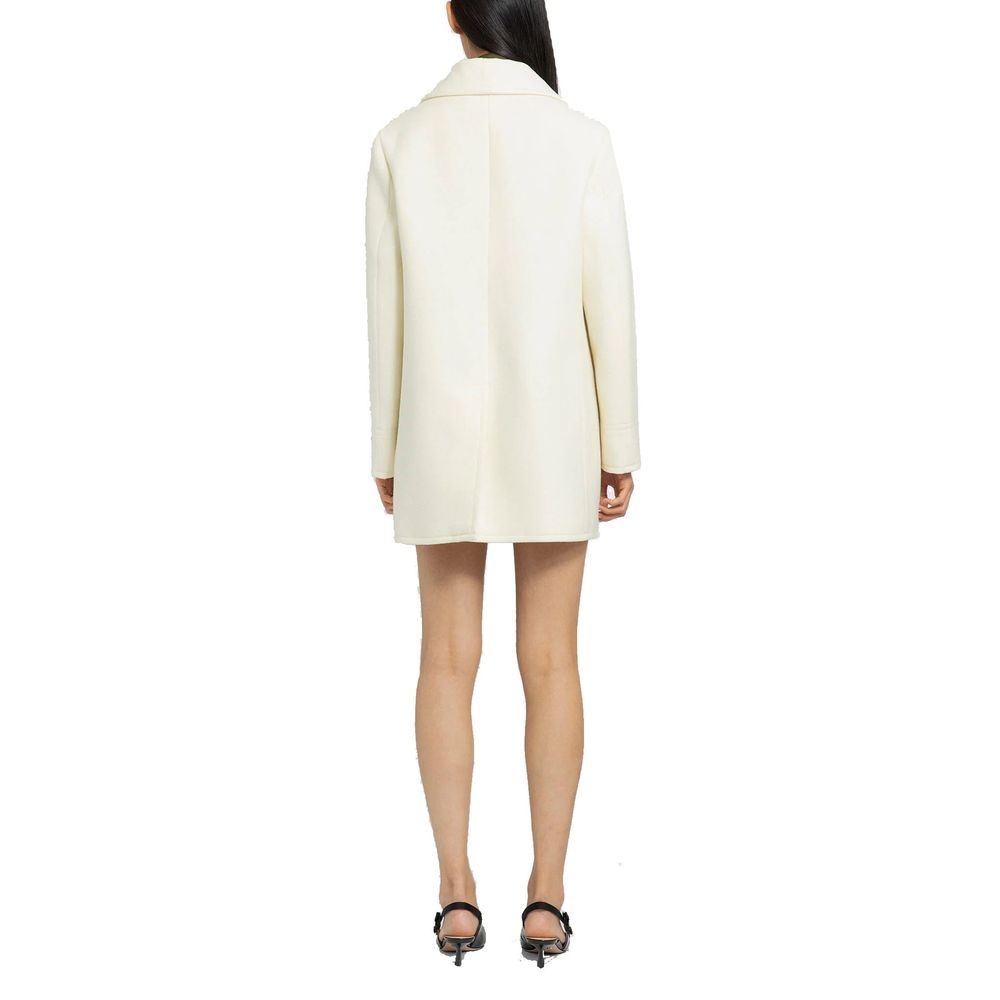 Prada — Manteau en laine blanche à revers pointus