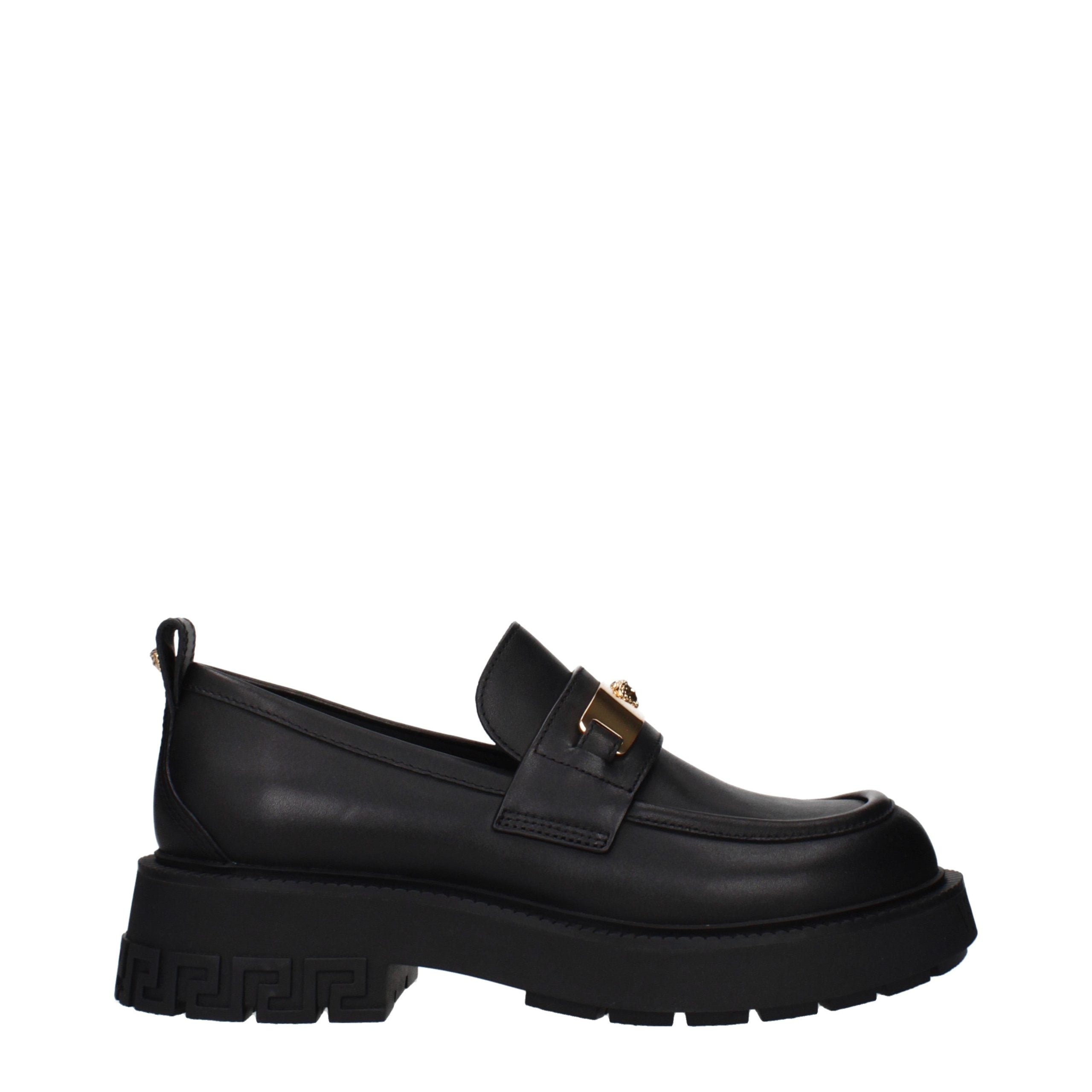 Versace – Mocassins en cuir noir avec détails signature