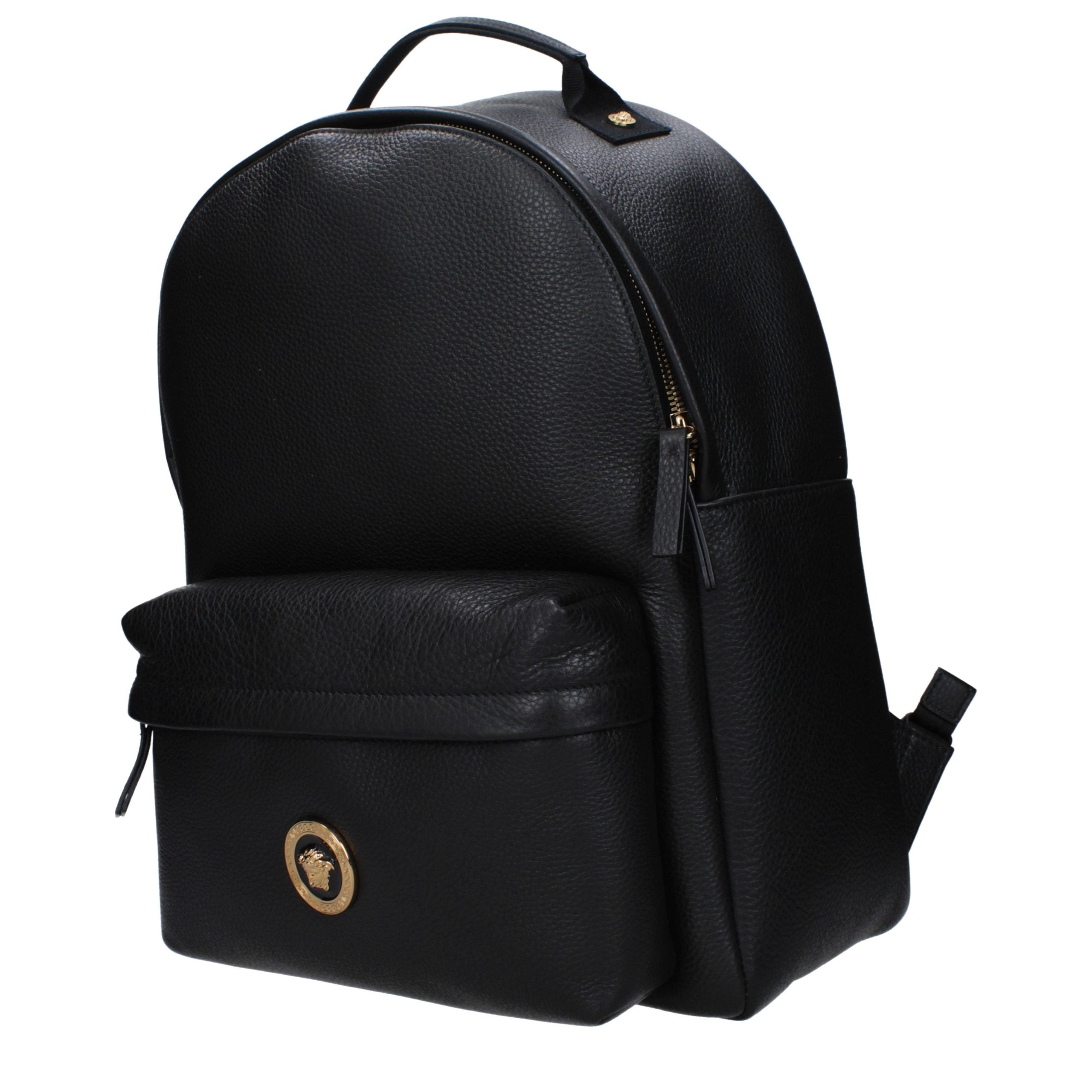 Versace – Sac à dos / banane en cuir noir avec logo arrière