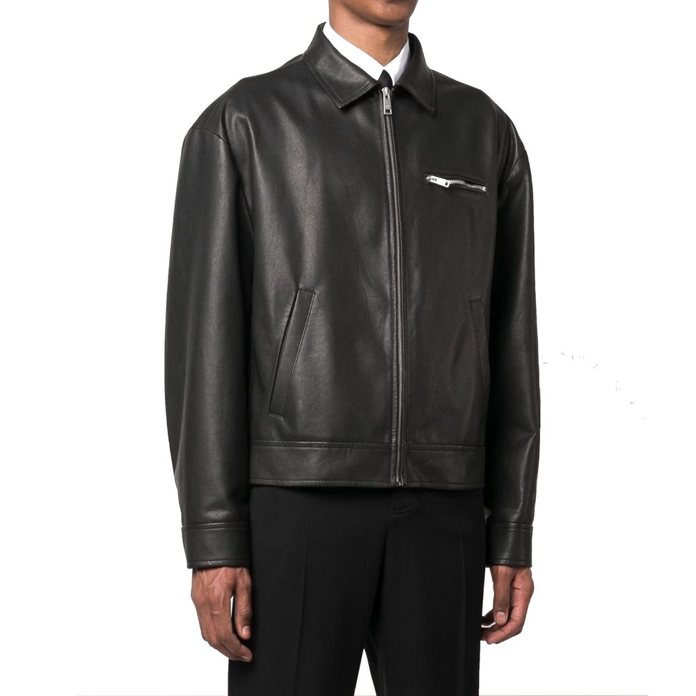 Prada – Blouson en cuir d’agneau avec poche poitrine zippée