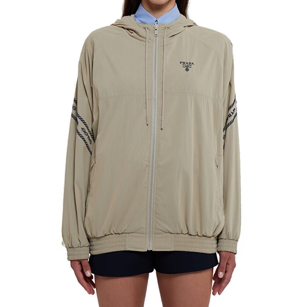Prada – Veste à capuche en coton mélangé avec logo frontal