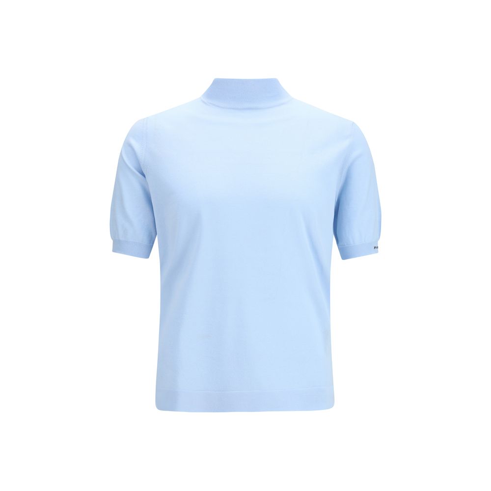 Prada – Pull manches courtes en coton avec logo intarsia