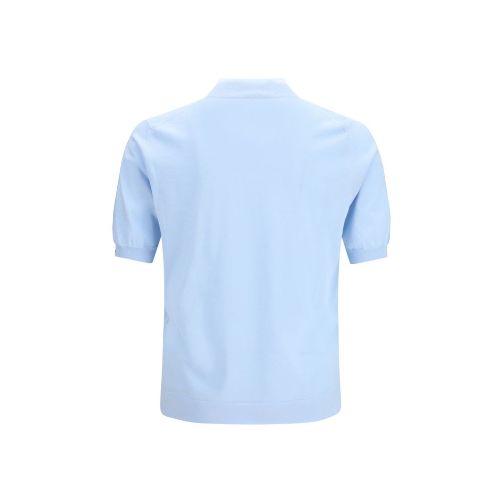 Prada – Pull manches courtes en coton avec logo intarsia