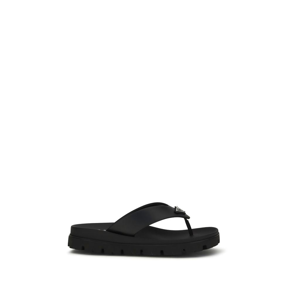 Prada – Sandales slide en cuir avec logo Prada Milano