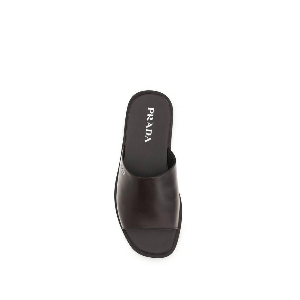 Prada – Sandales slide en cuir avec logo Prada Milano