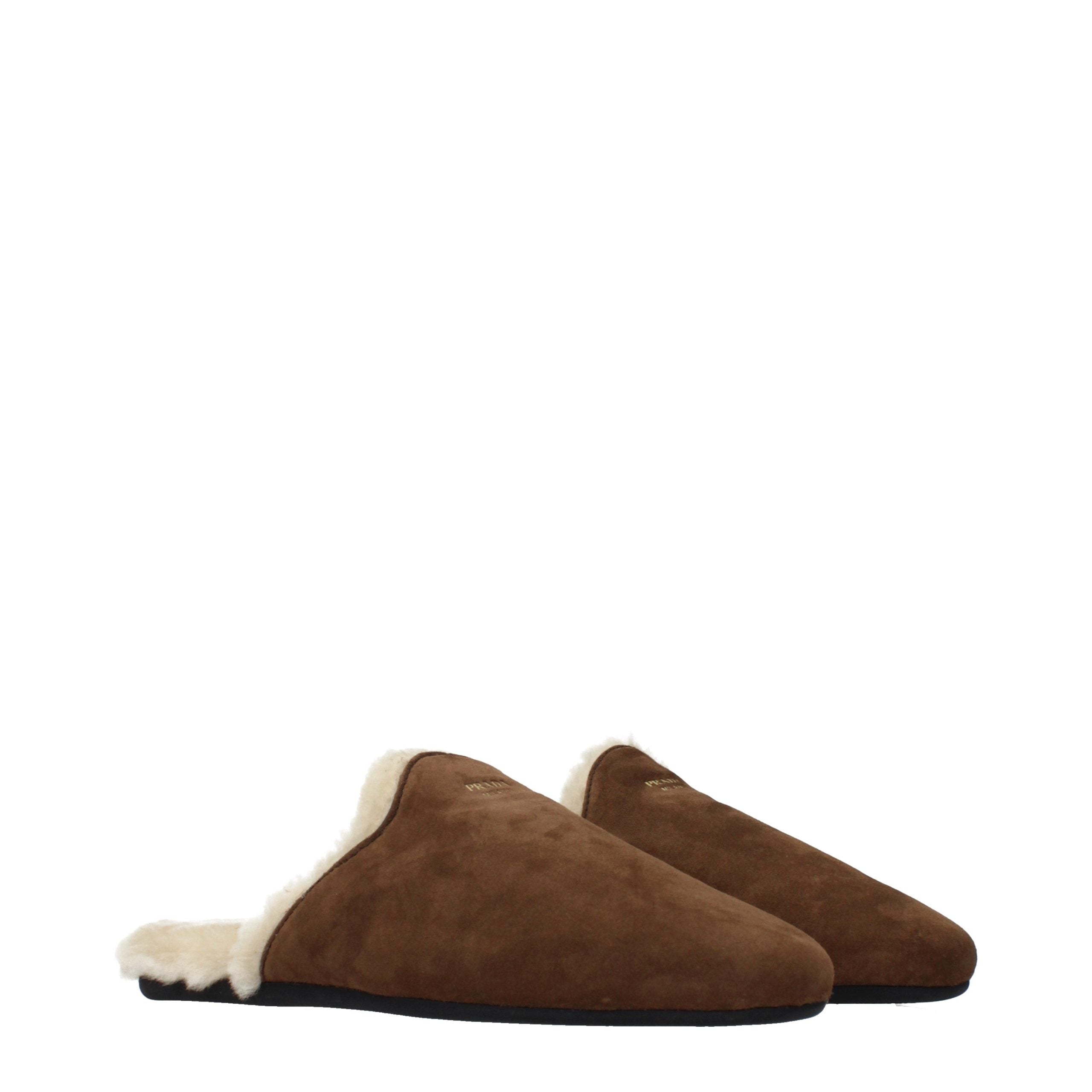 Prada – Chaussons / clogs en suède avec intérieur fourré