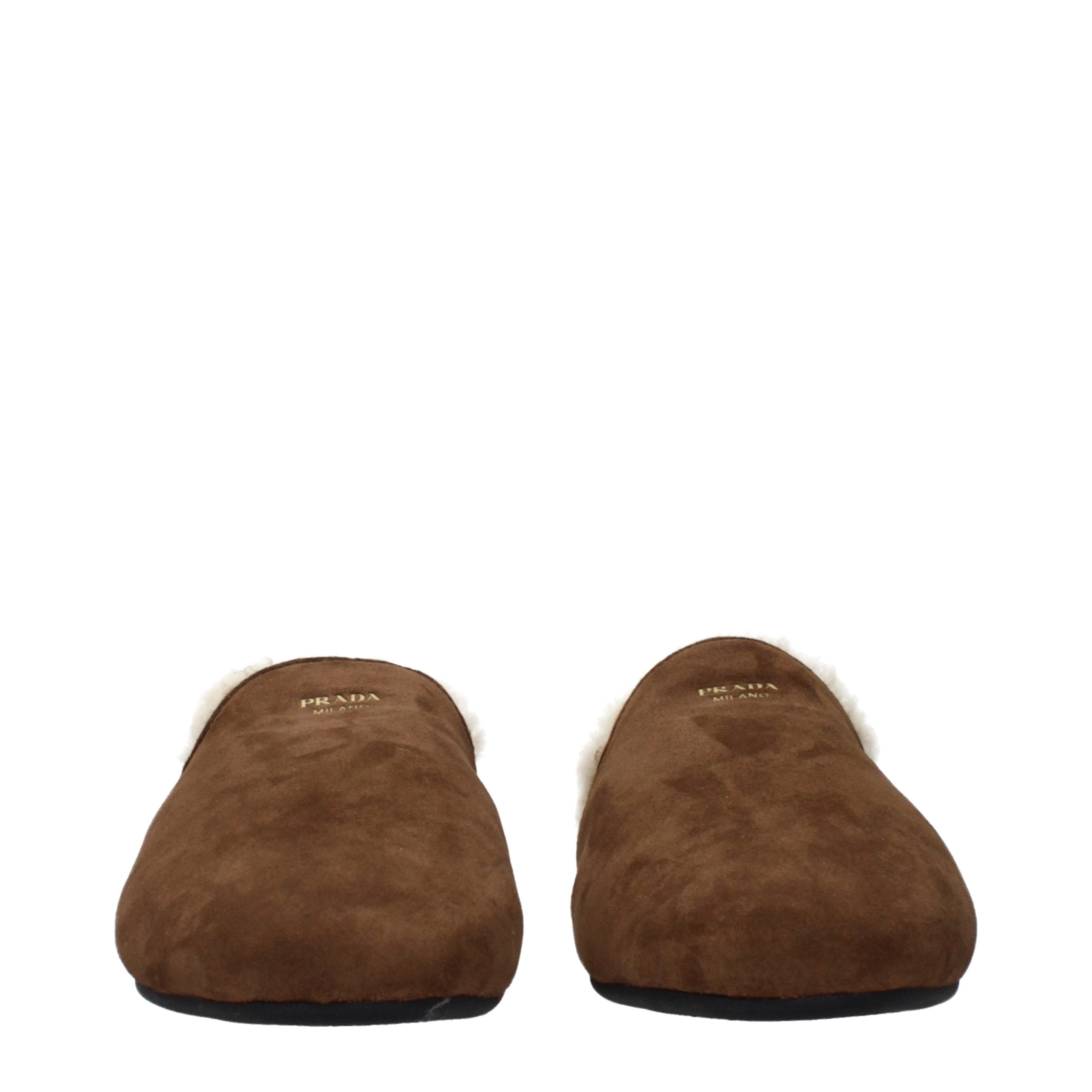 Prada – Chaussons / clogs en suède avec intérieur fourré