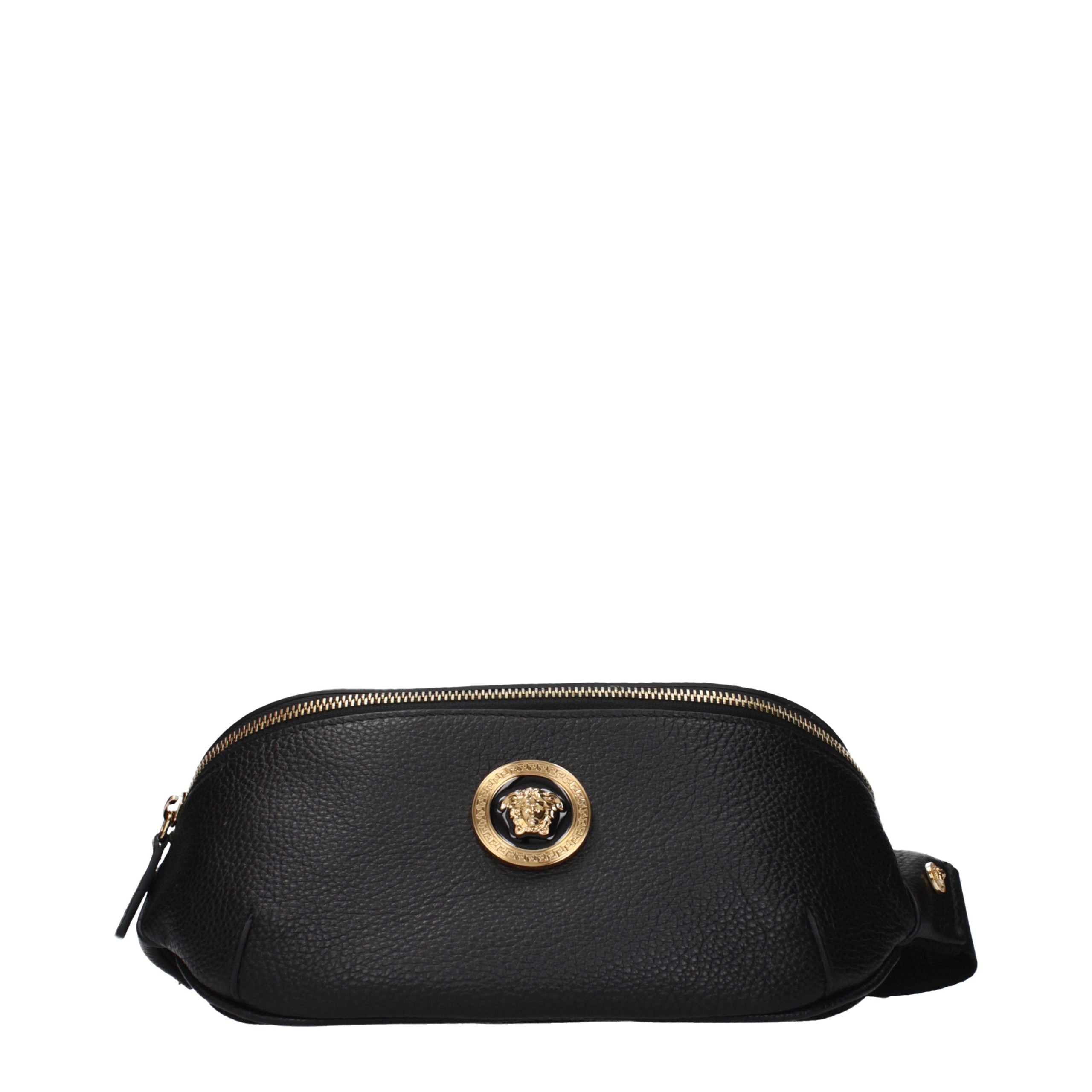 Versace – Sac à dos / banane en cuir noir avec détails frontaux