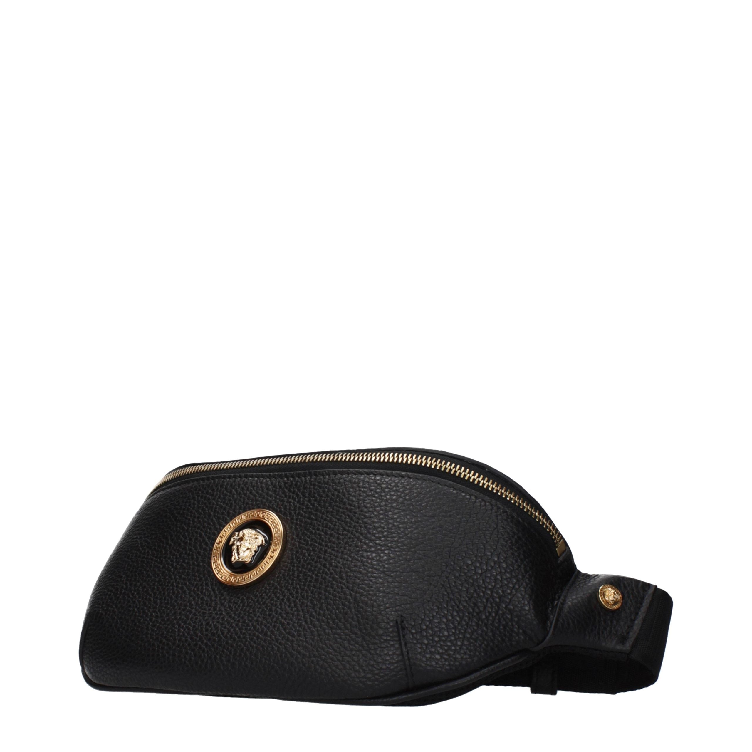 Versace – Sac à dos / banane en cuir noir avec détails frontaux