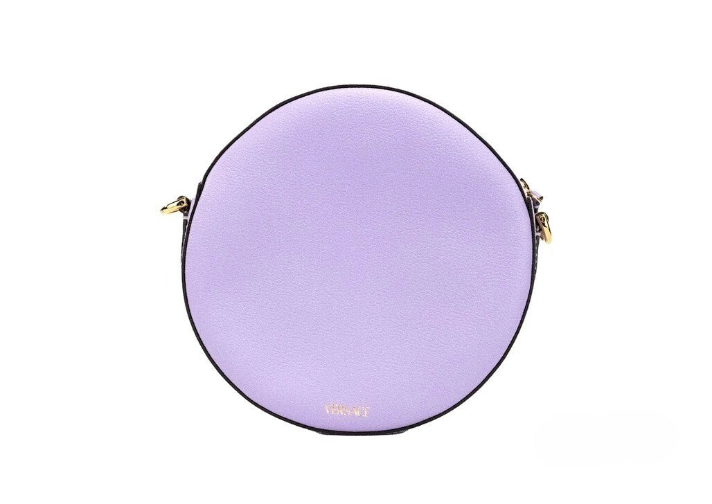 Versace – Sac crossbody Round Disco en cuir grainé lilas