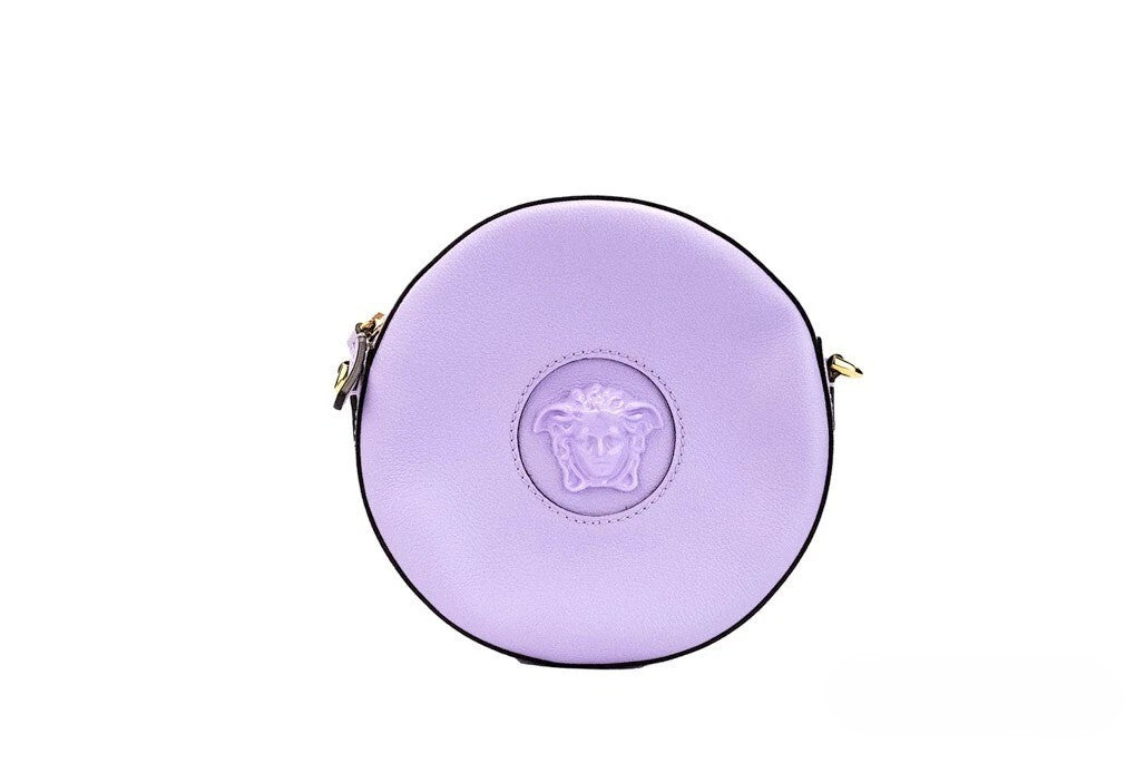 Versace – Sac crossbody Round Disco en cuir grainé lilas
