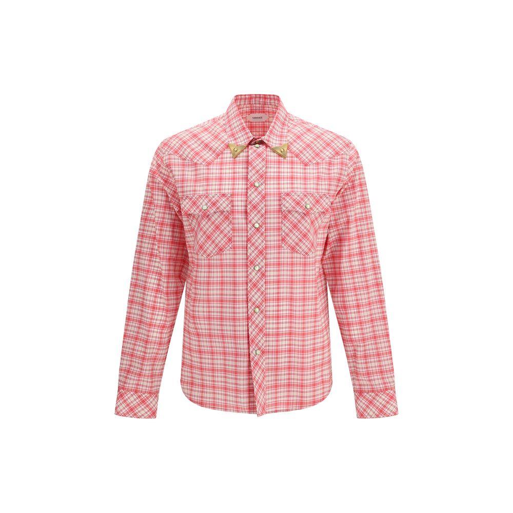 Versace — Chemise en popeline de coton multicolore à motif check avec détails métalliques