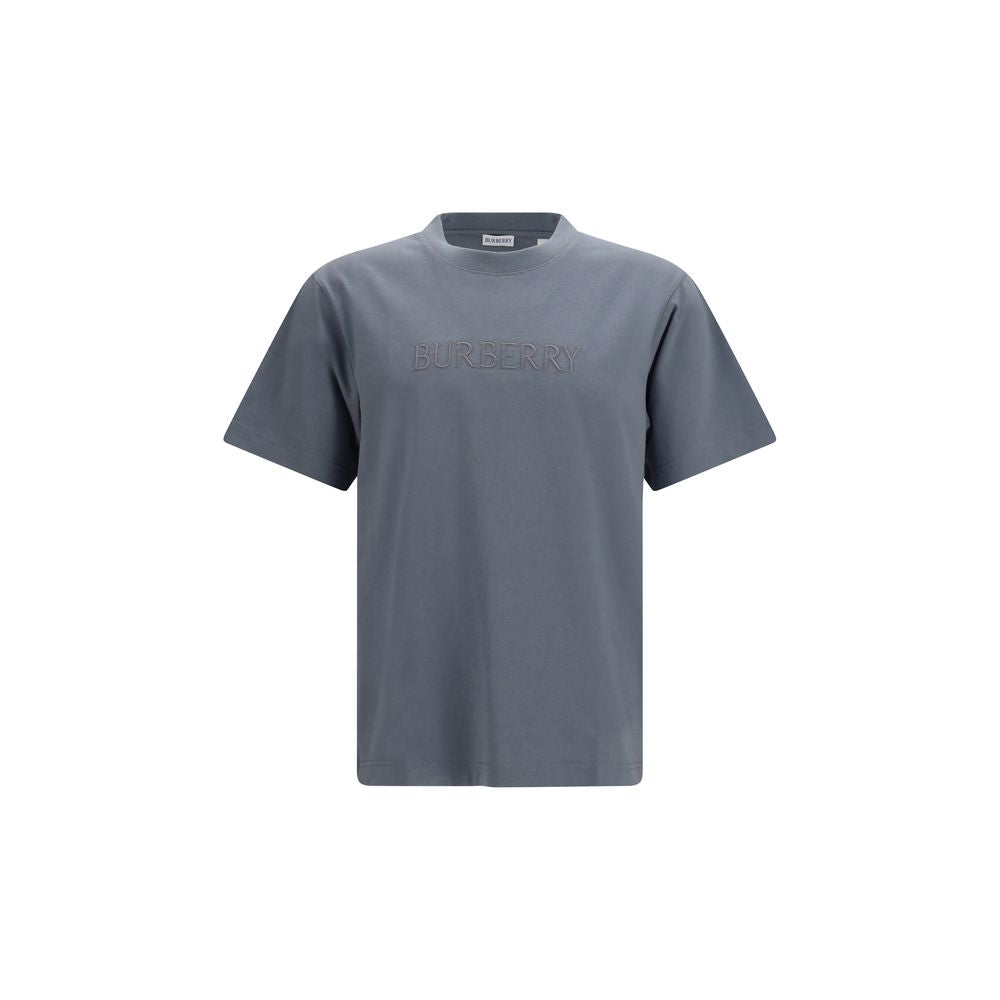Burberry — T-shirt en coton gris avec logo brodé ton sur ton
