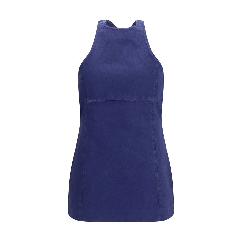Miu Miu — Robe courte en coton bleu à encolure halter