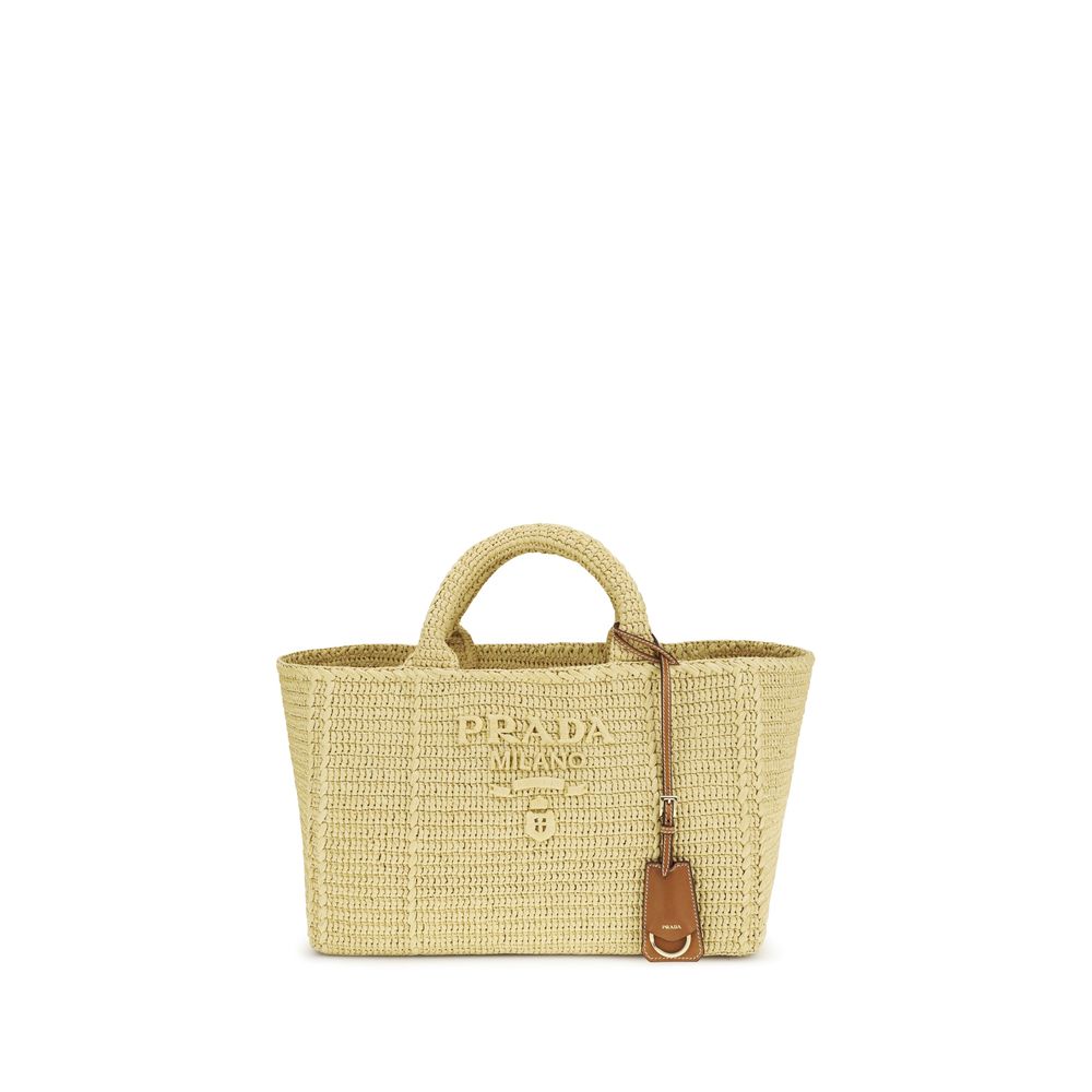 Prada – Sac tote en viscose beige effet crochet