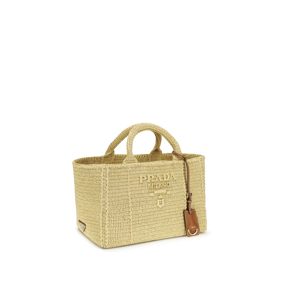 Prada – Sac tote en viscose beige effet crochet