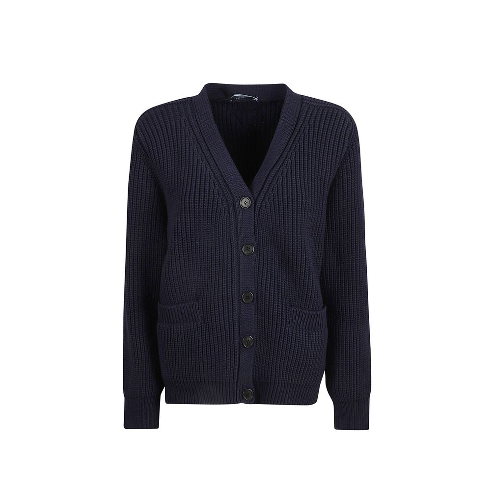 Prada — Cardigan en coton bleu à col V