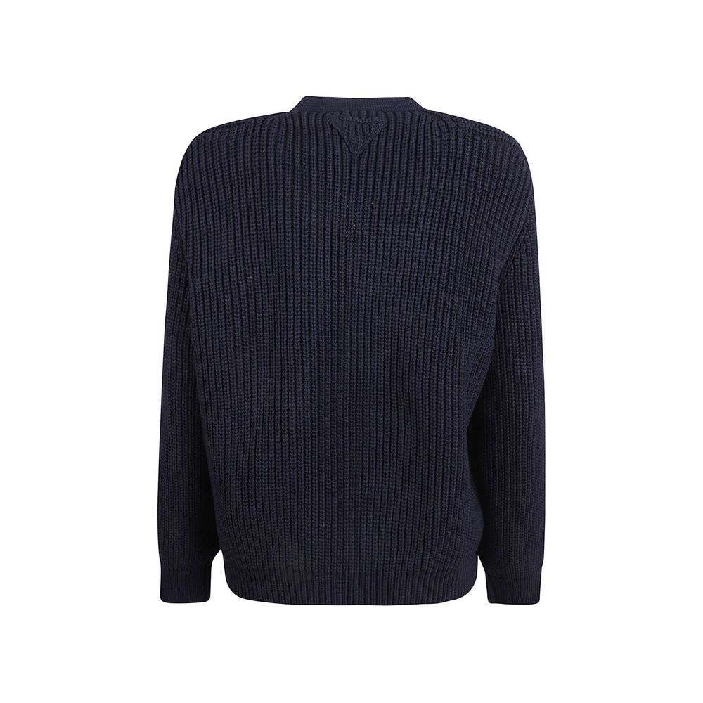 Prada — Cardigan en coton bleu à col V