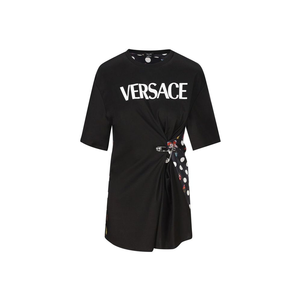 Versace — T-shirt en coton noir avec imprimé coccinelle et détail safety pin