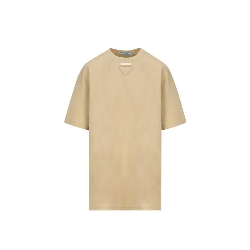Prada — T-shirt oversize en coton beige avec logo triangle