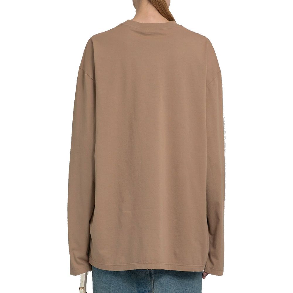 Prada — T-shirt manches longues en coton marron avec patch triangle