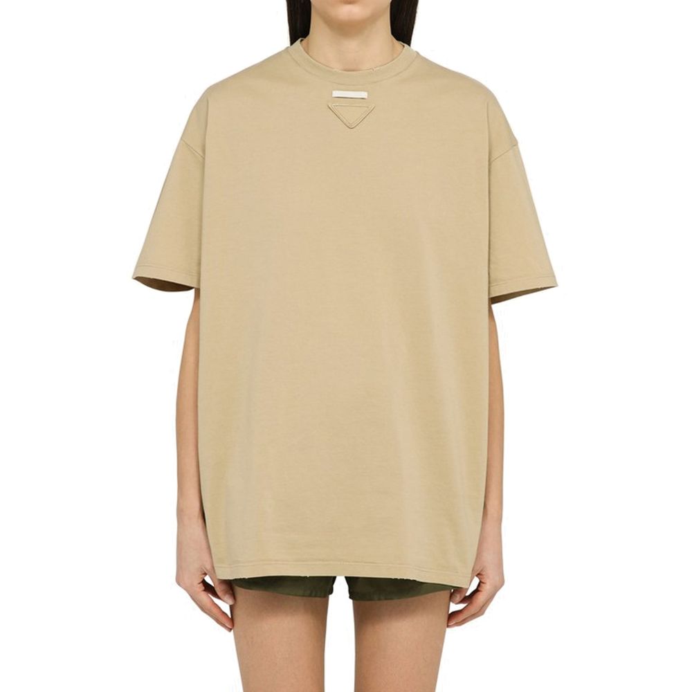 Prada — T-shirt oversize en coton beige avec logo triangle