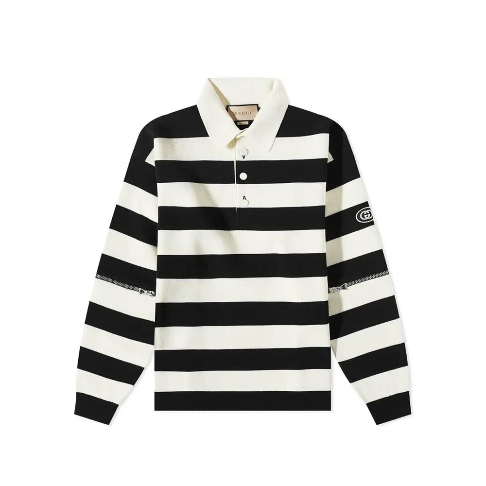 Gucci — Polo en coton blanc à manches modulables avec patch GG