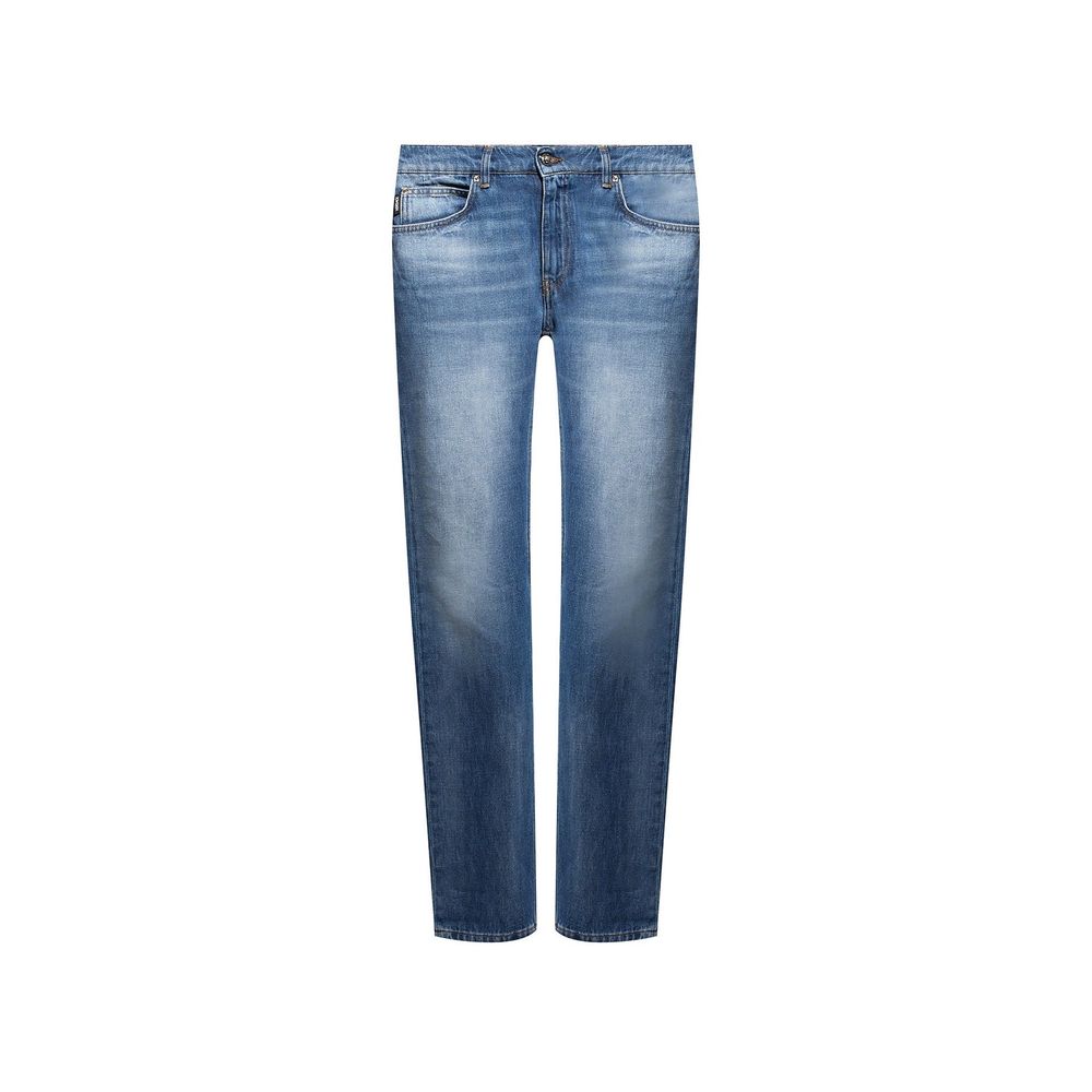 Versace — Jean droit en coton bleu avec détail logo