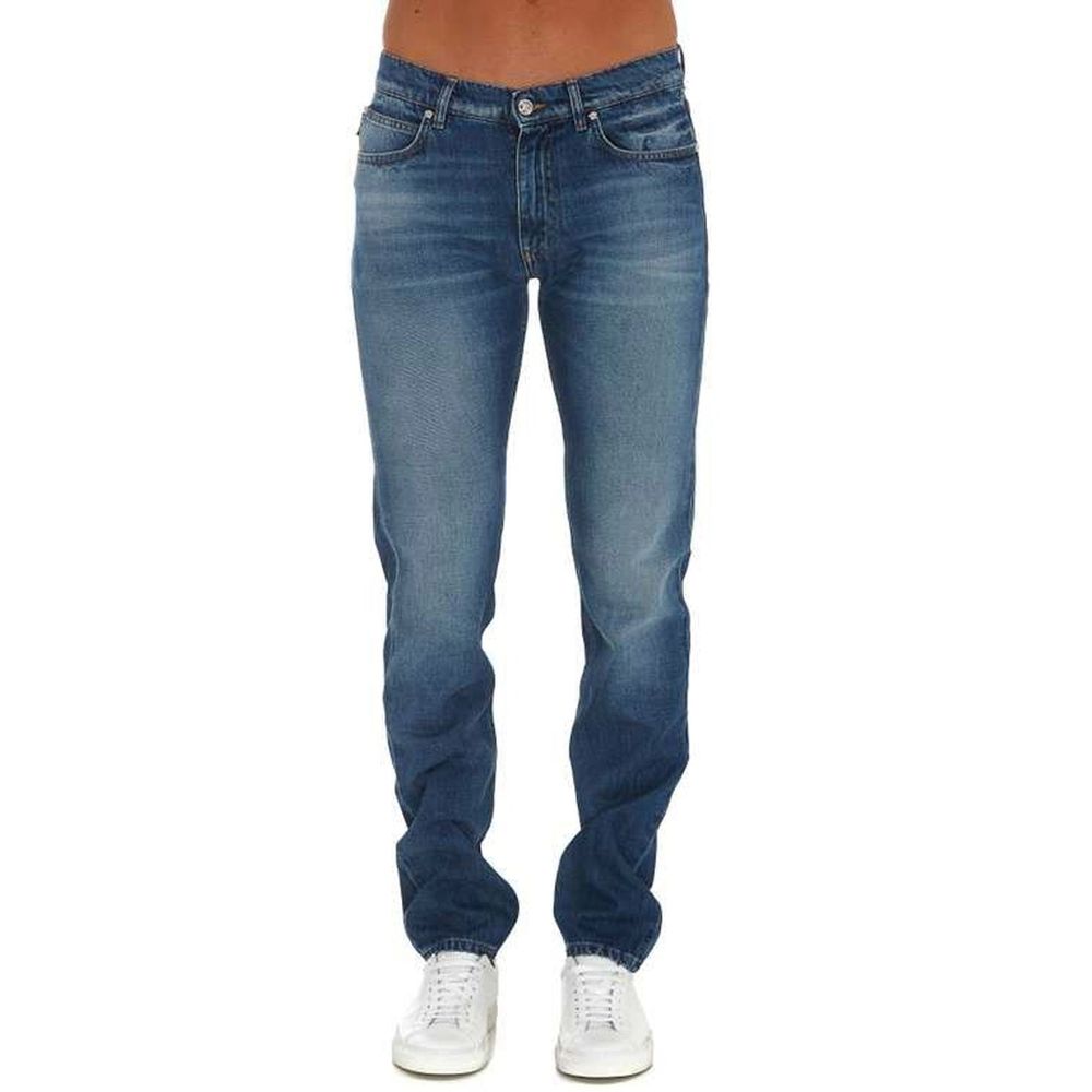 Versace — Jean droit en coton bleu avec détail logo