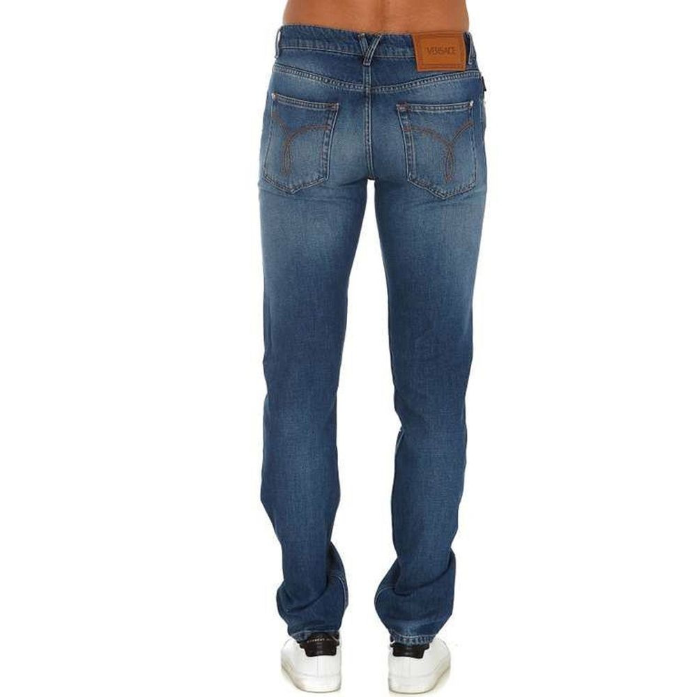 Versace — Jean droit en coton bleu avec détail logo