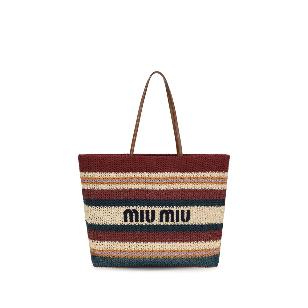 Miu Miu – Tote bag en raphia tressé avec logo brodé