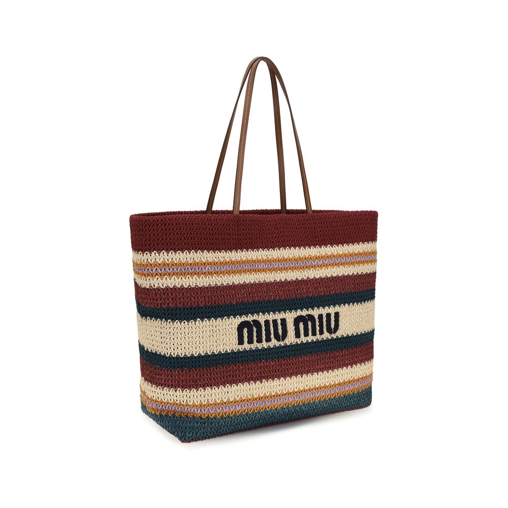 Miu Miu – Tote bag en raphia tressé avec logo brodé