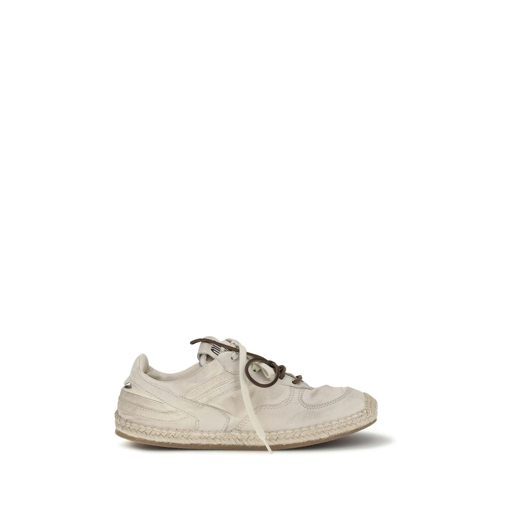 Miu Miu — Sneakers plateforme en toile beige style espadrille