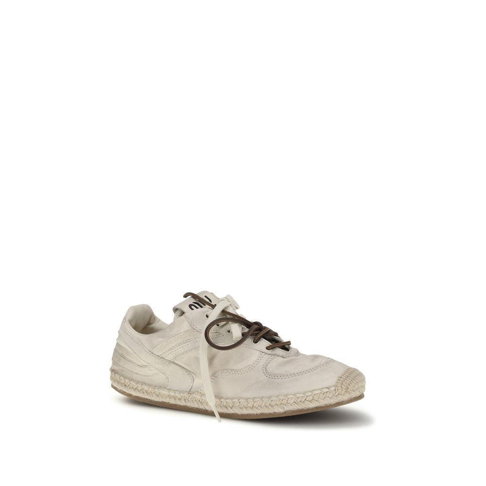 Miu Miu — Sneakers plateforme en toile beige style espadrille