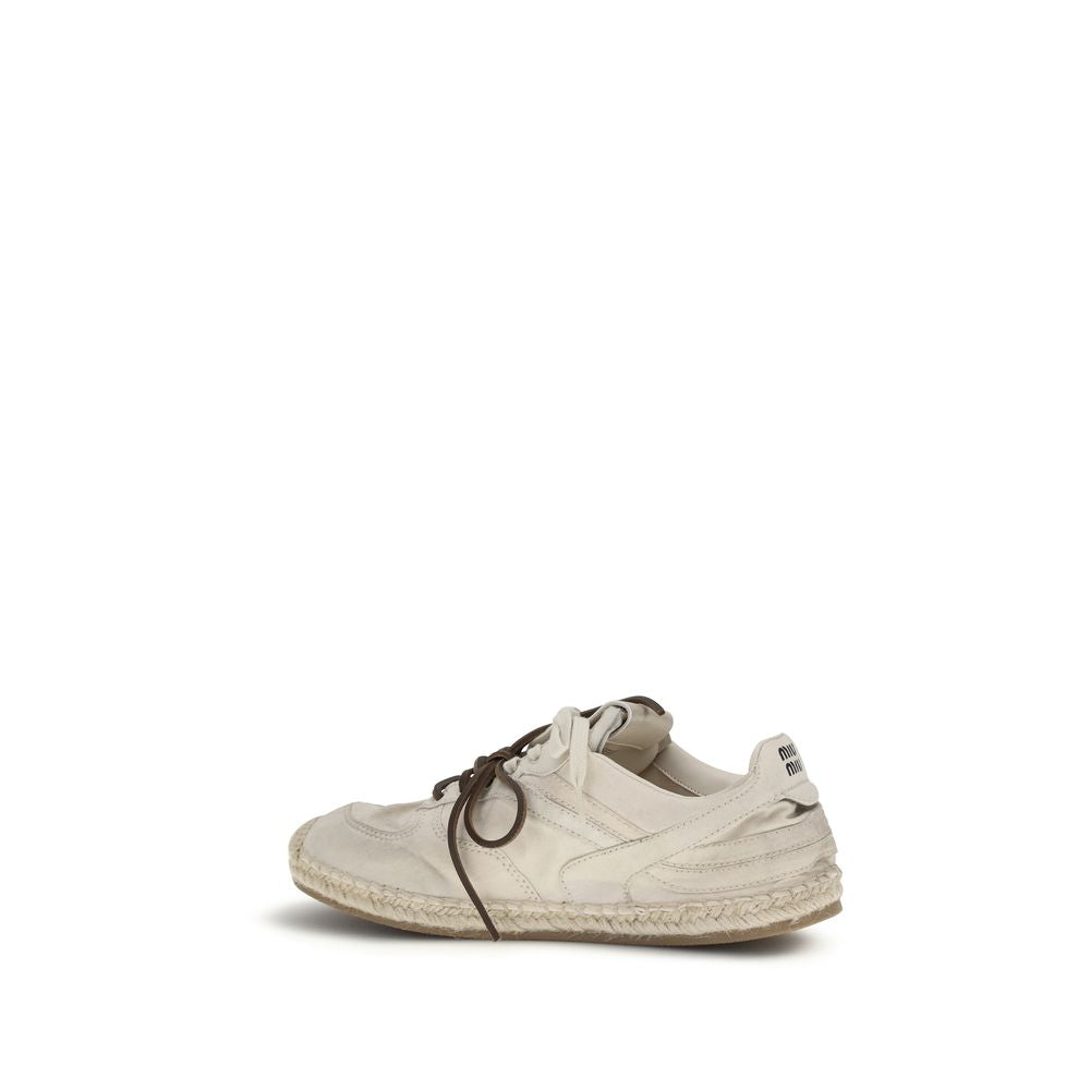 Miu Miu — Sneakers plateforme en toile beige style espadrille