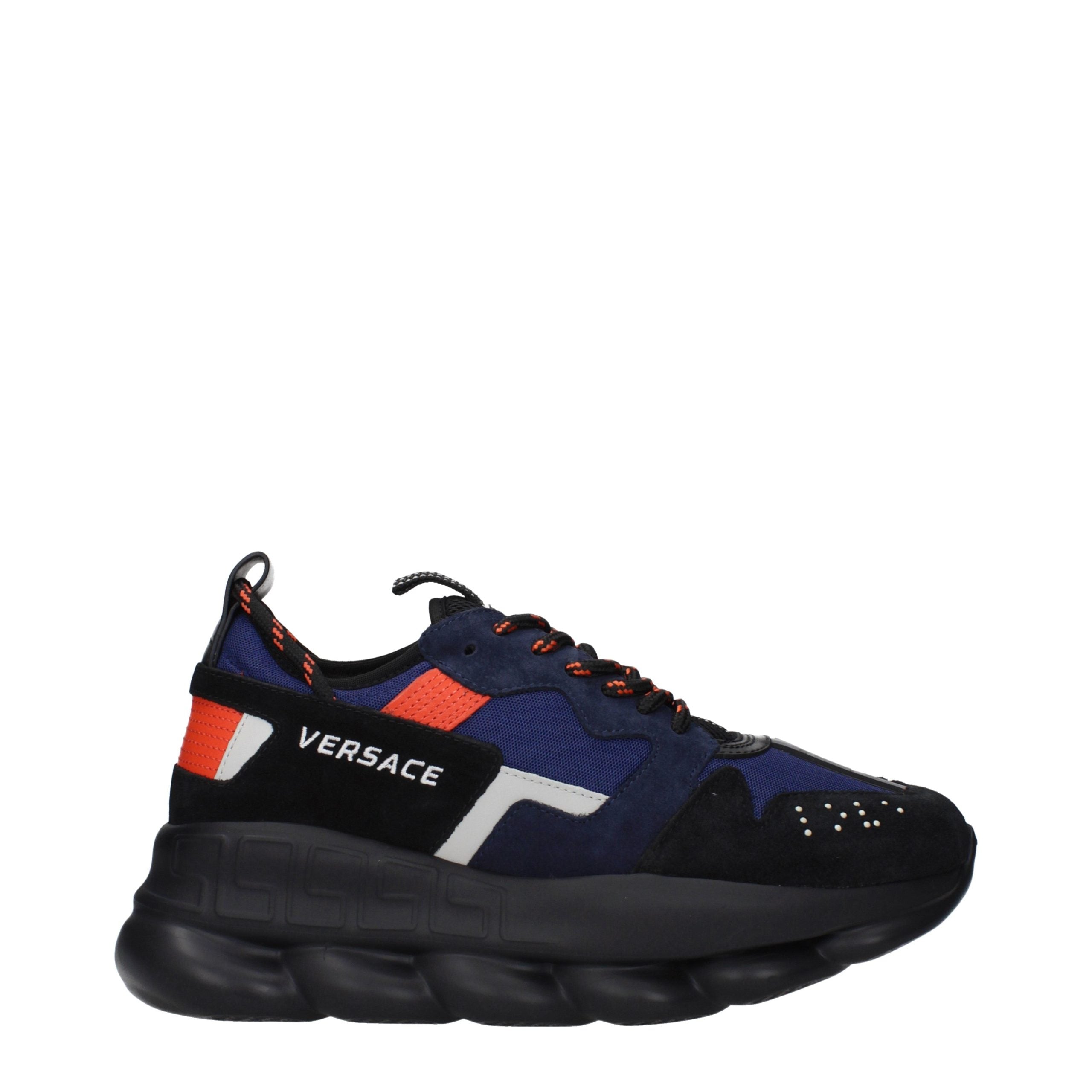 Versace – Sneakers en tissu bleu effet vintage